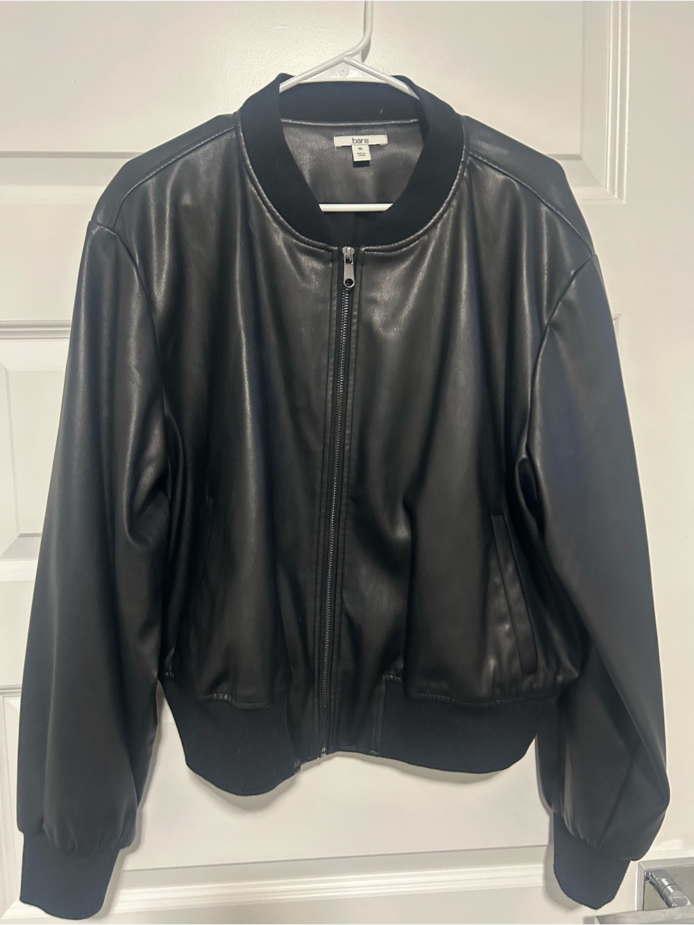 Bar III Black Faux Leather Bomber Jacket